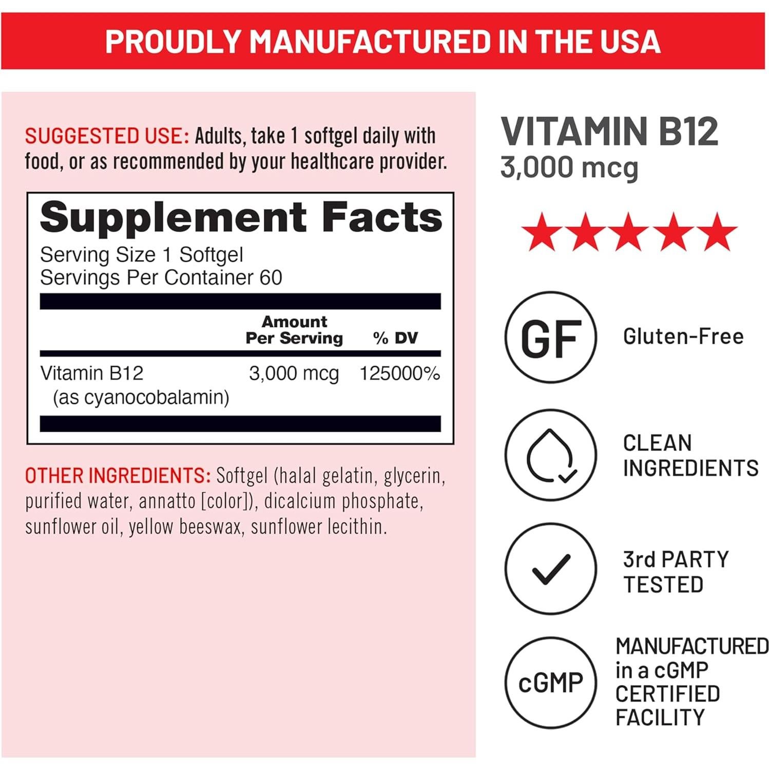 NatureWise Vitamina B12 3000 mcg - Suplemento Energético - 60 Gelatinas Blandas