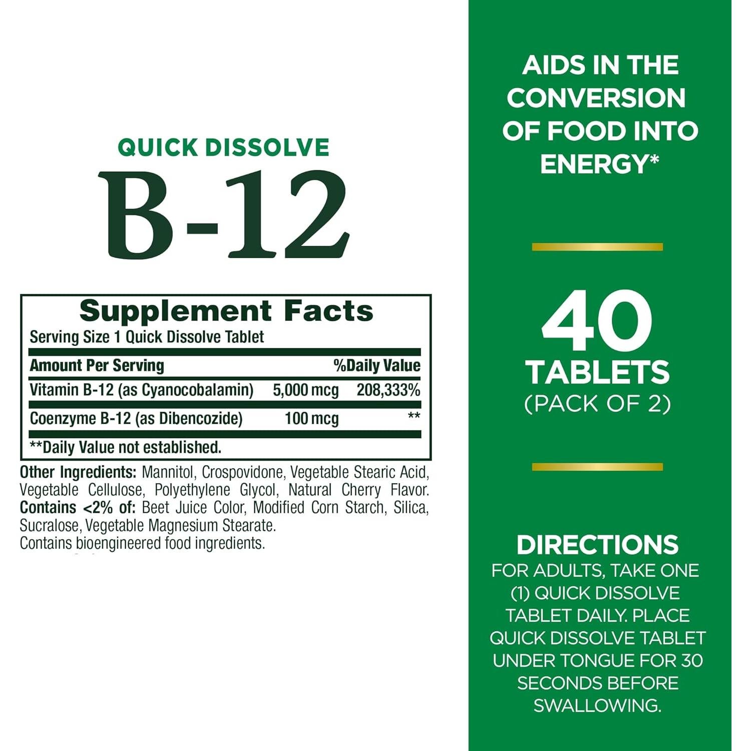 Vitamina B12 Nature's Bounty 5000mcg 80 Tabletas Disolución Rápida