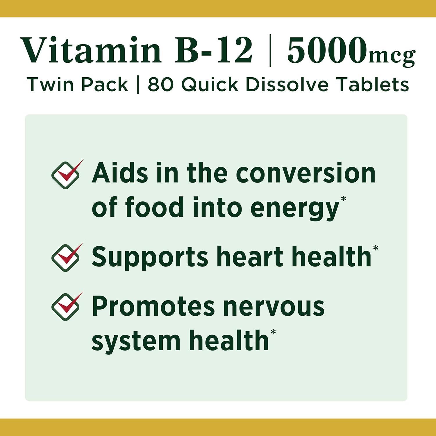 Vitamina B12 Nature's Bounty 5000mcg 80 Tabletas Disolución Rápida