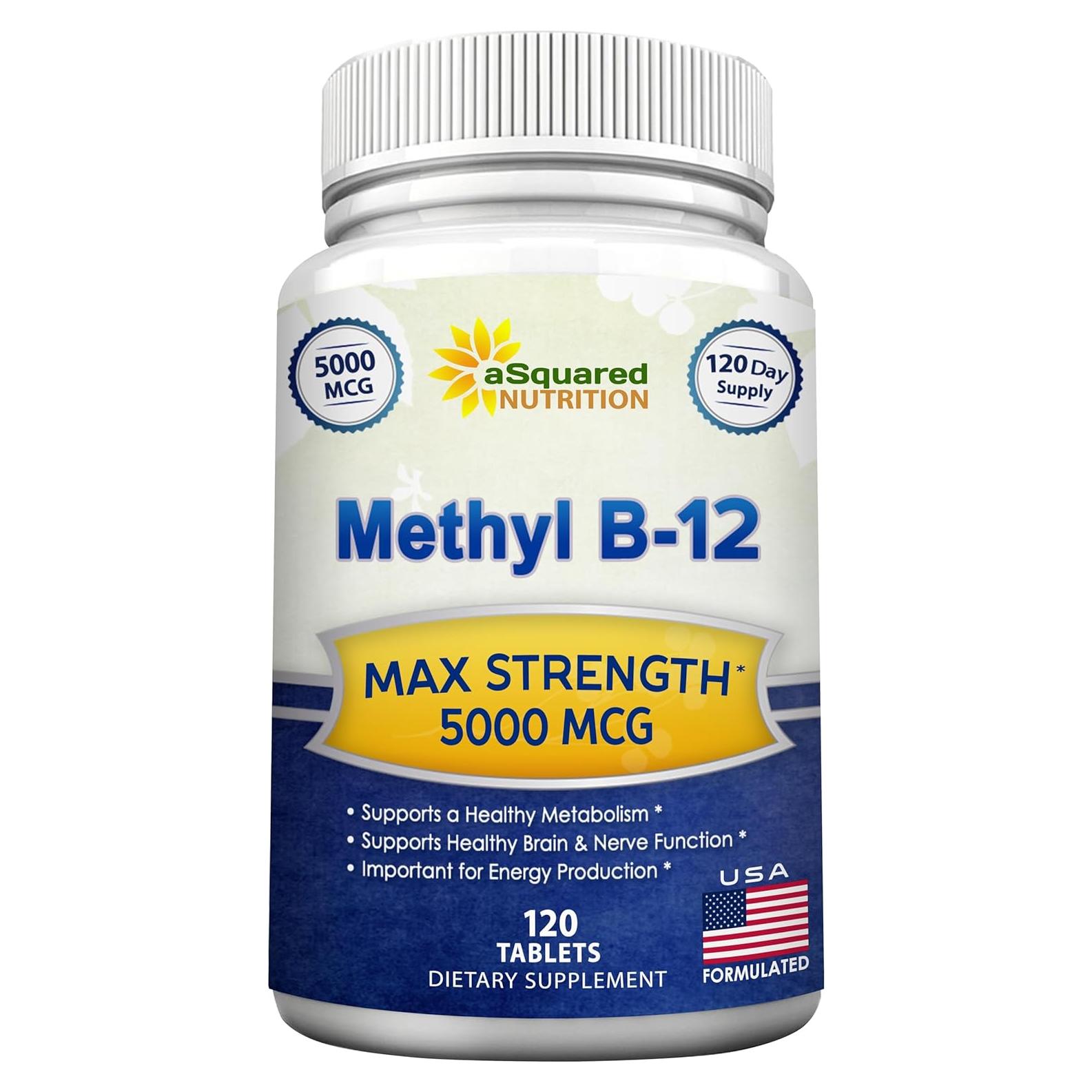 Suplemento de Vitamina B12 5000mcg aSquared Nutrition - 120 Tabletas