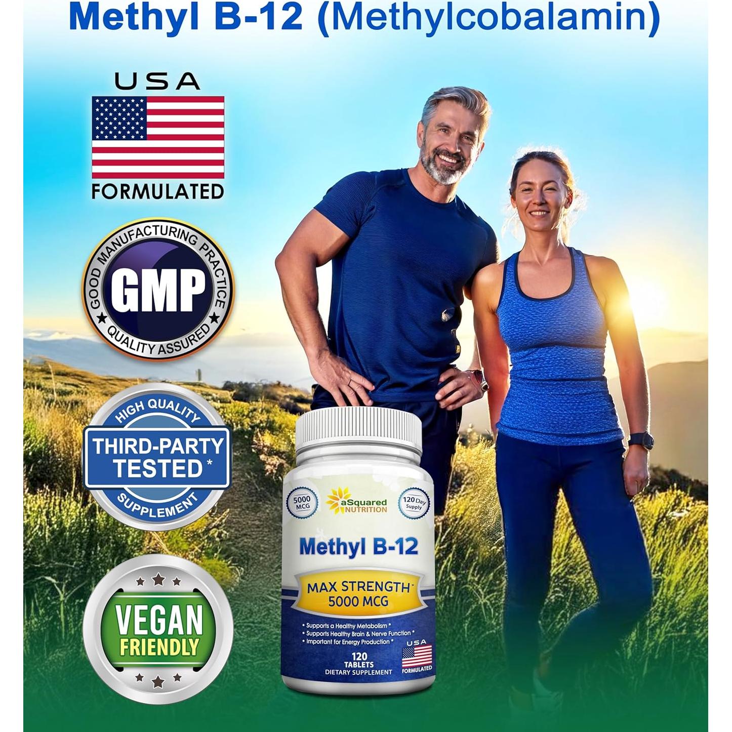 Suplemento de Vitamina B12 5000mcg aSquared Nutrition - 120 Tabletas