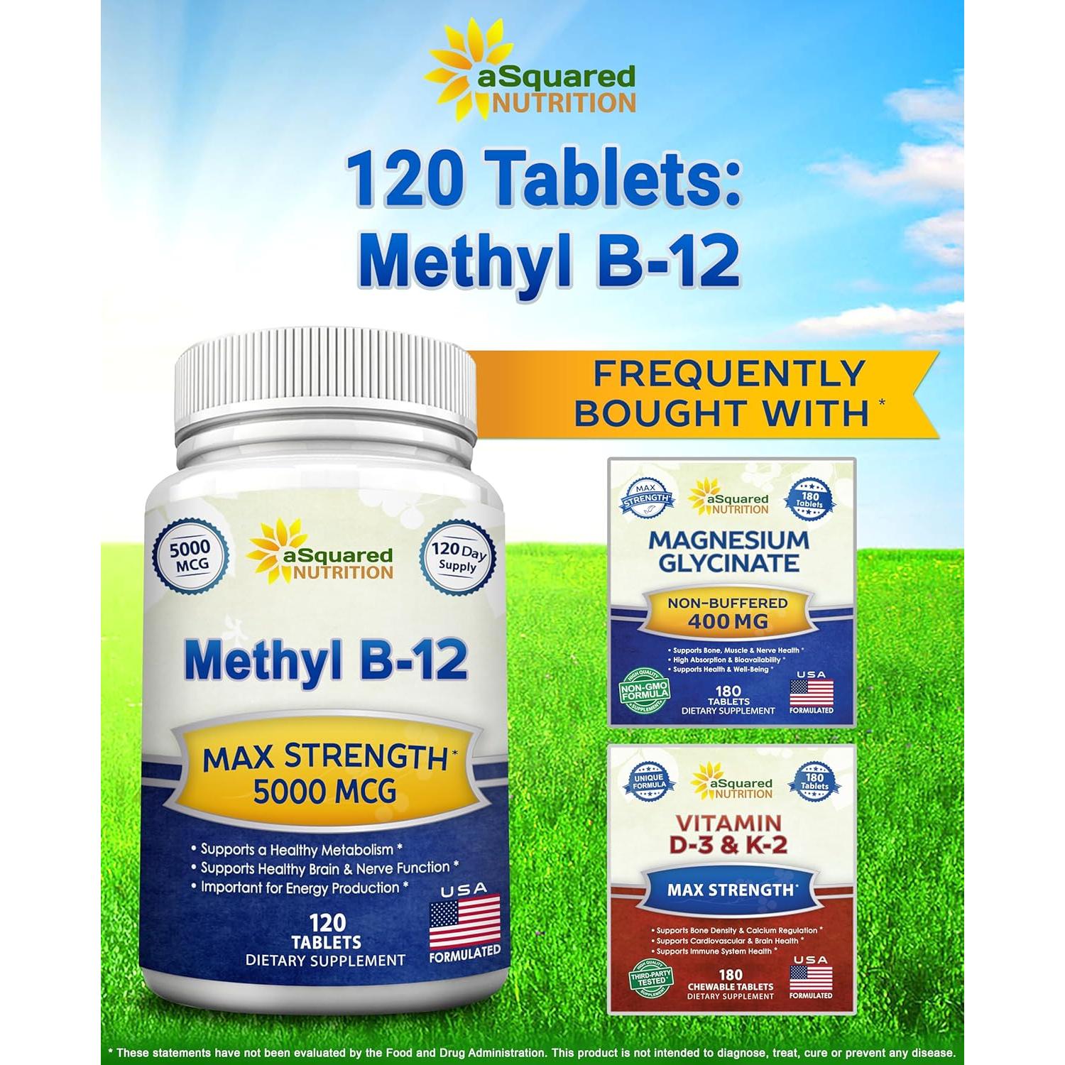 Suplemento de Vitamina B12 5000mcg aSquared Nutrition - 120 Tabletas