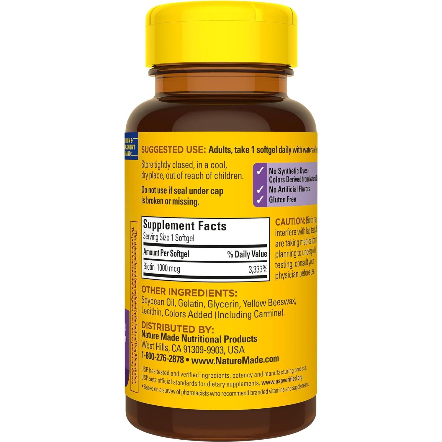 Suplemento de Biotina Nature Made 1000 mcg 120 Softgels