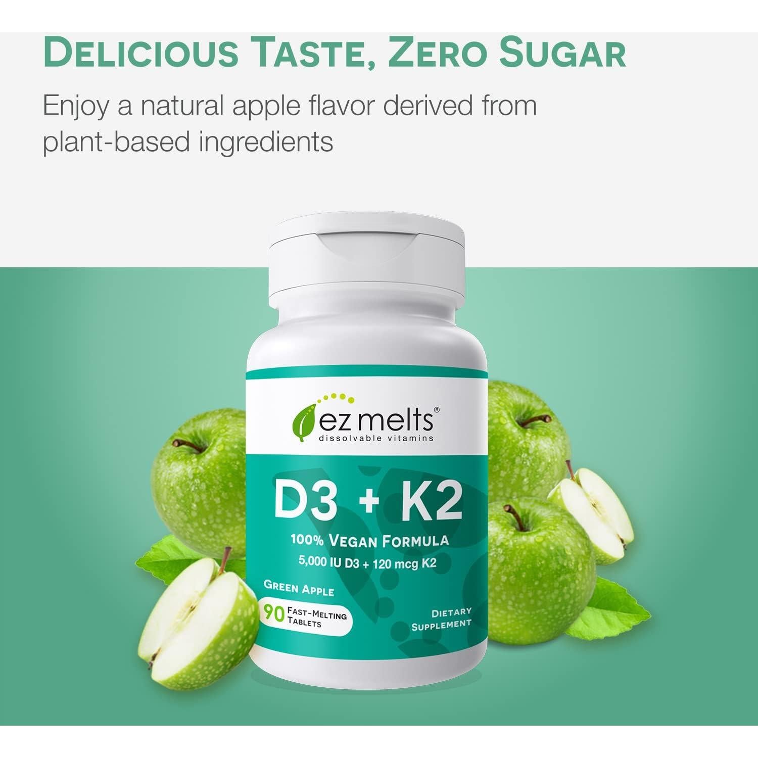 EZ Melts Vitaminas D3 K2 5000 UI Sin Azúcar 90 Tabletas