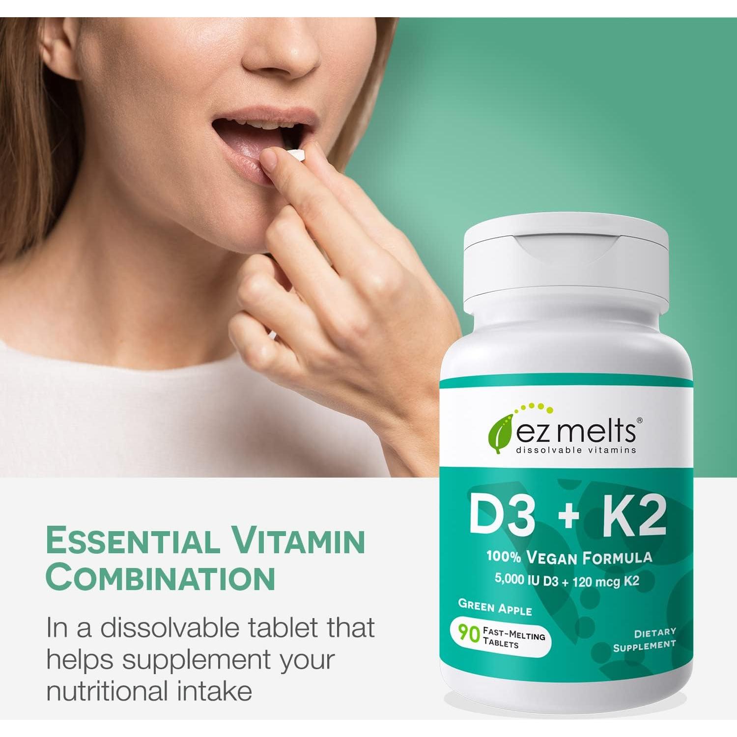 EZ Melts Vitaminas D3 K2 5000 UI Sin Azúcar 90 Tabletas