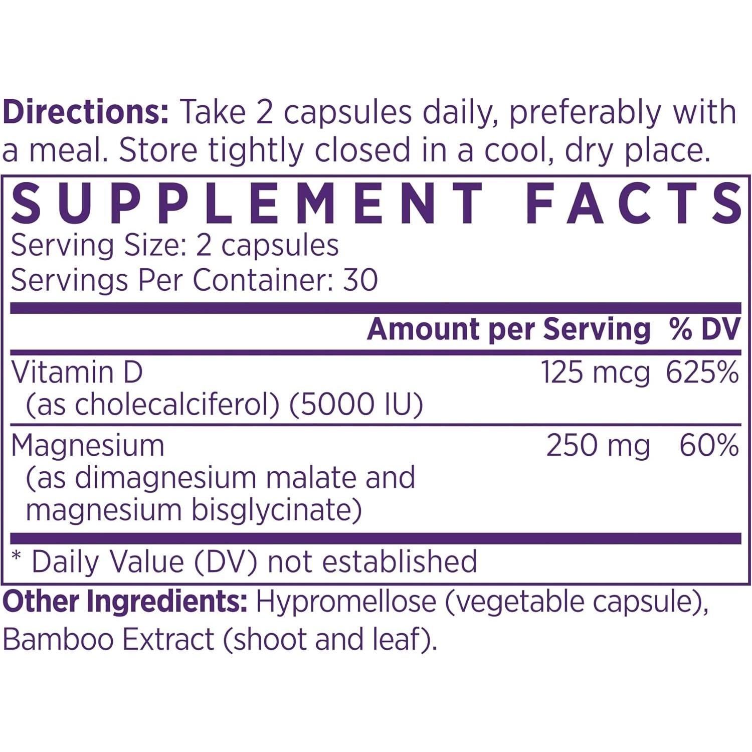 Suplemento de Vitamina D3 Activada NAOMI 5000 UI con Magnesio - 60 Cápsulas