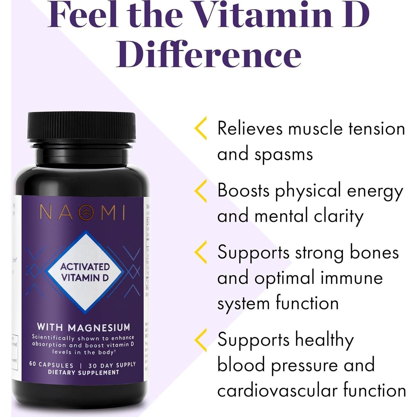 Suplemento de Vitamina D3 Activada NAOMI 5000 UI con Magnesio - 60 Cápsulas