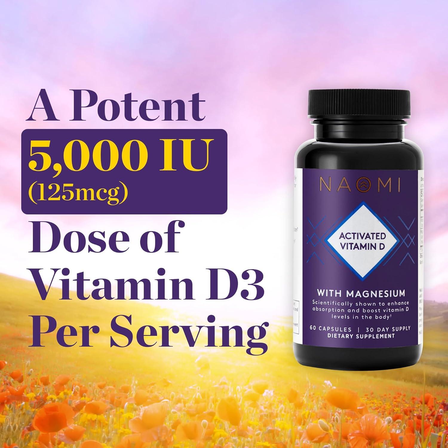 Suplemento de Vitamina D3 Activada NAOMI 5000 UI con Magnesio - 60 Cápsulas