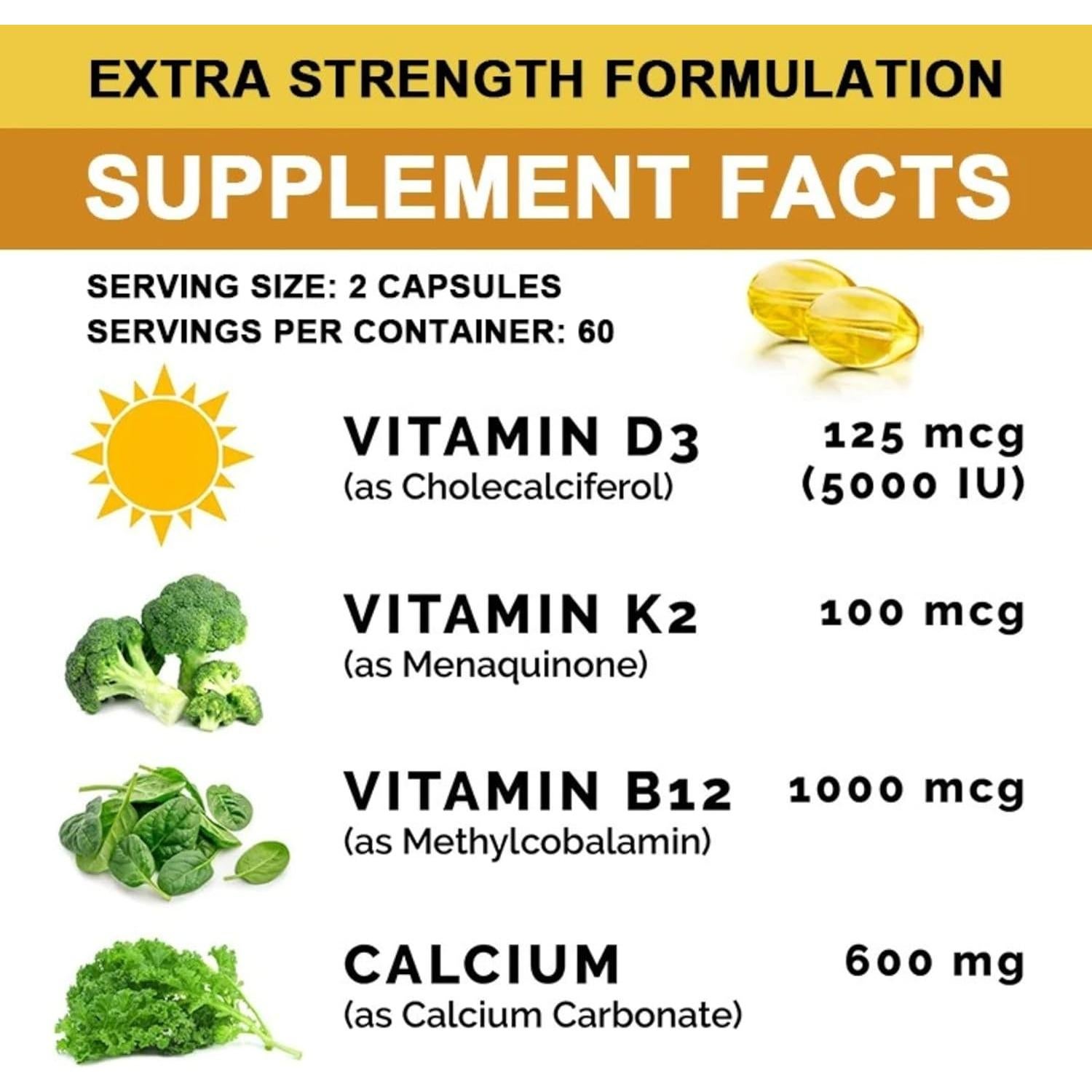 Suplemento de Calcio 600mg + Vitamina D3 5000iu + K2 + B12 TheraSuva, 120 Gelatinas Blandas