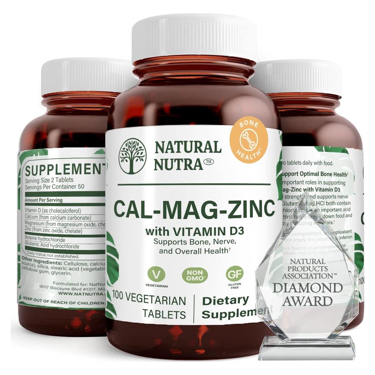 Suplemento Natural de Calcio Magnesio Zinc con Vitamina D3 - 300 Tabletas