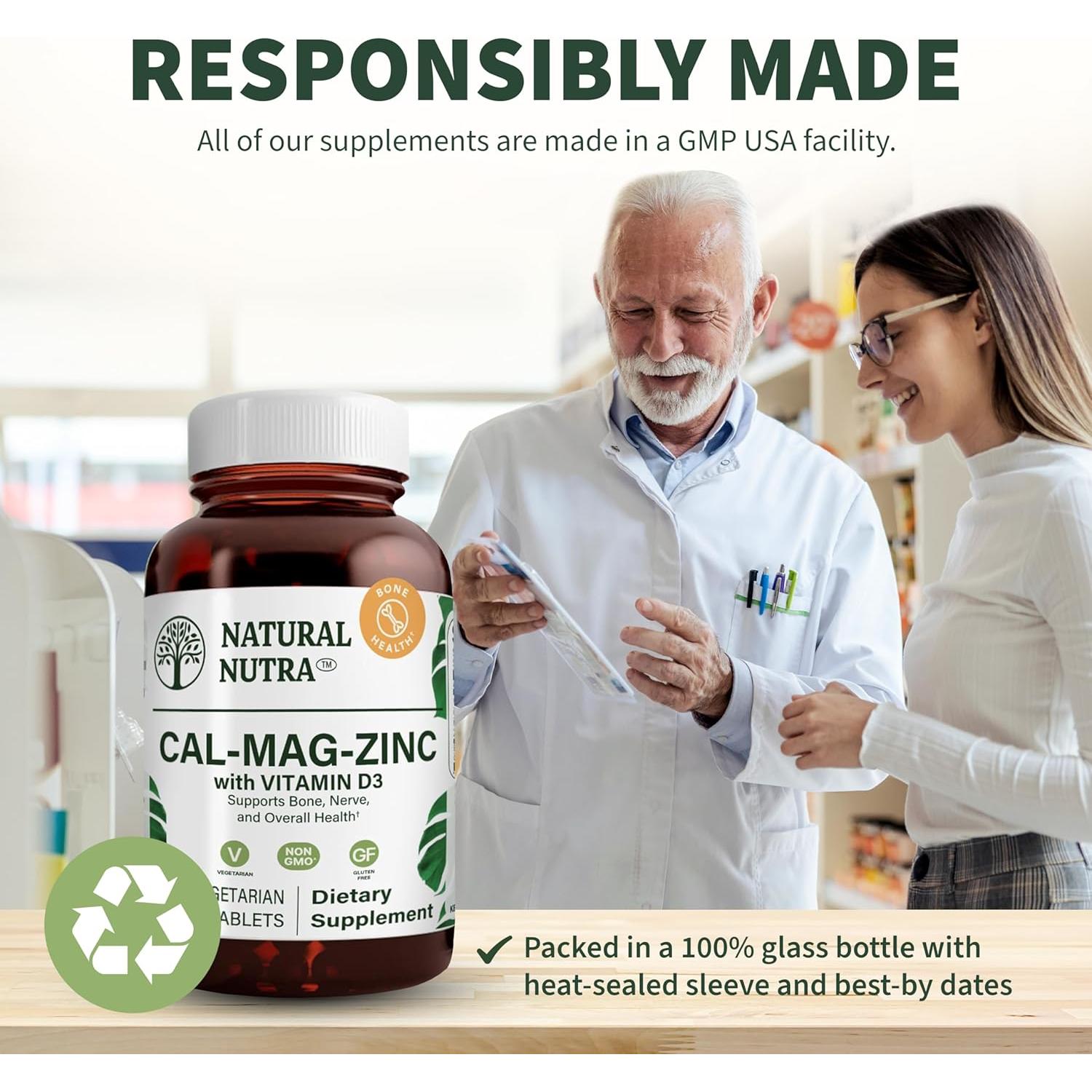 Suplemento Natural de Calcio Magnesio Zinc con Vitamina D3 - 300 Tabletas