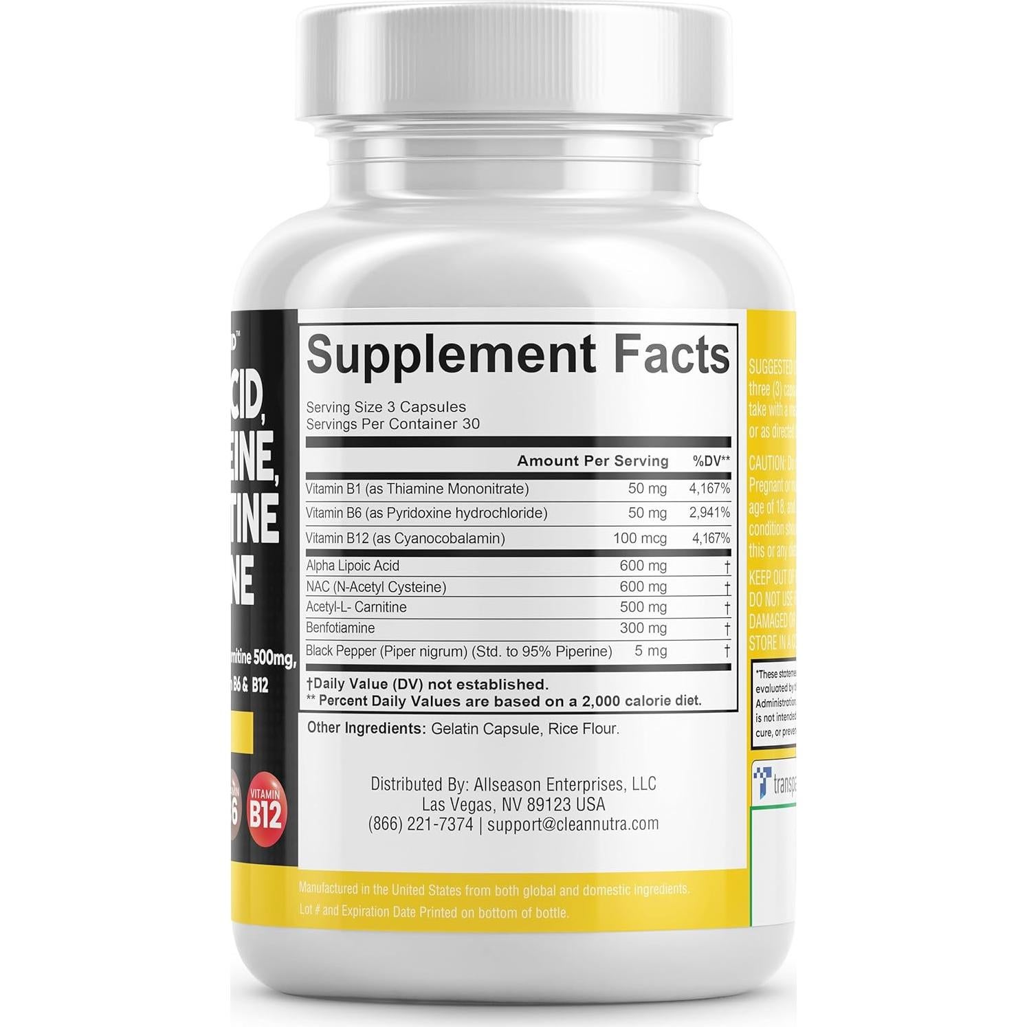 Suplemento Nerve Defend Clean Nutra 90 Cápsulas 600mg ALA