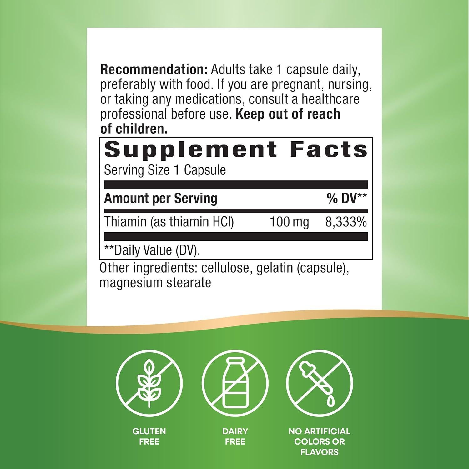 Vitaminas B1 Nature's Way 100 mg Tiamina Alta Potencia 100 Cápsulas