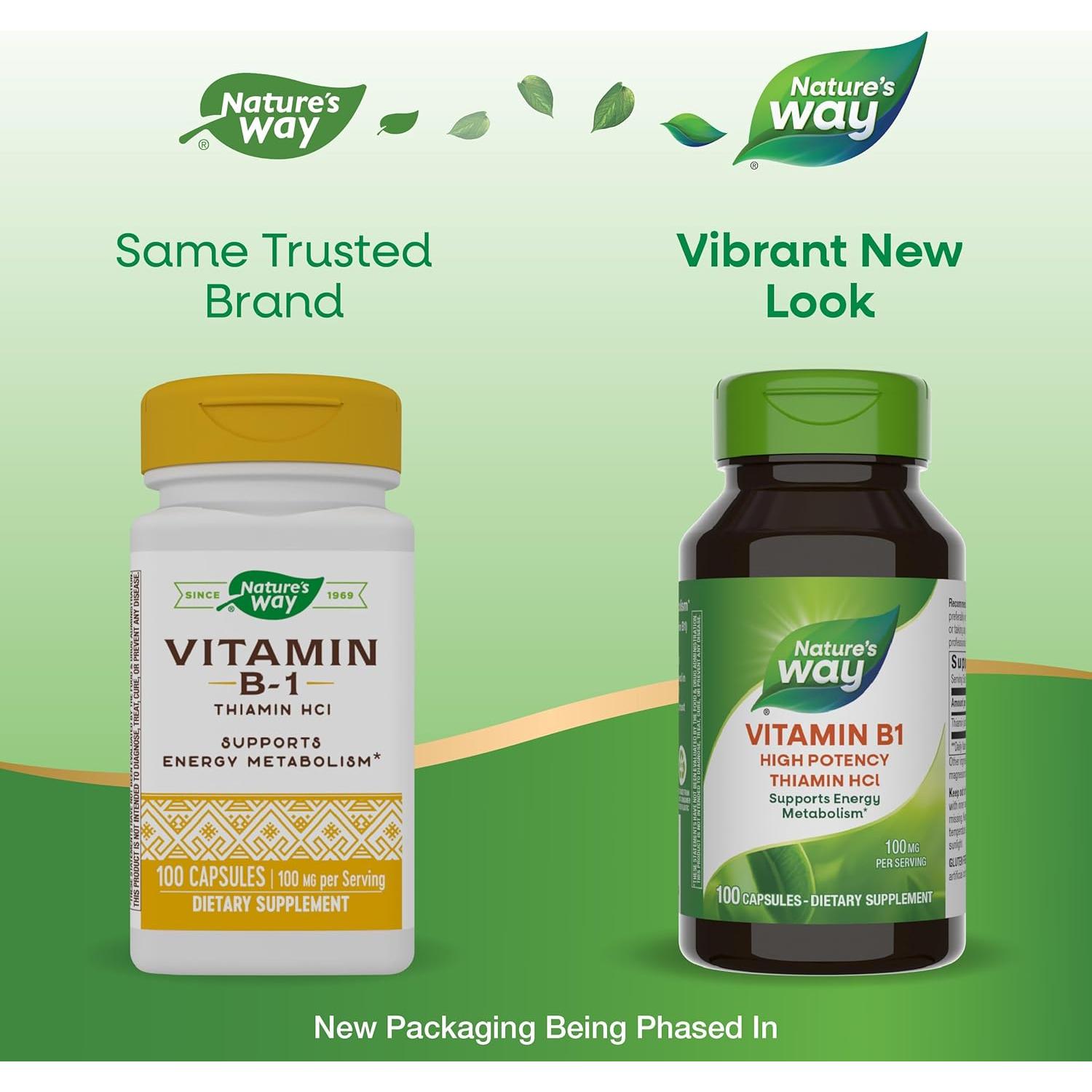 Vitaminas B1 Nature's Way 100 mg Tiamina Alta Potencia 100 Cápsulas