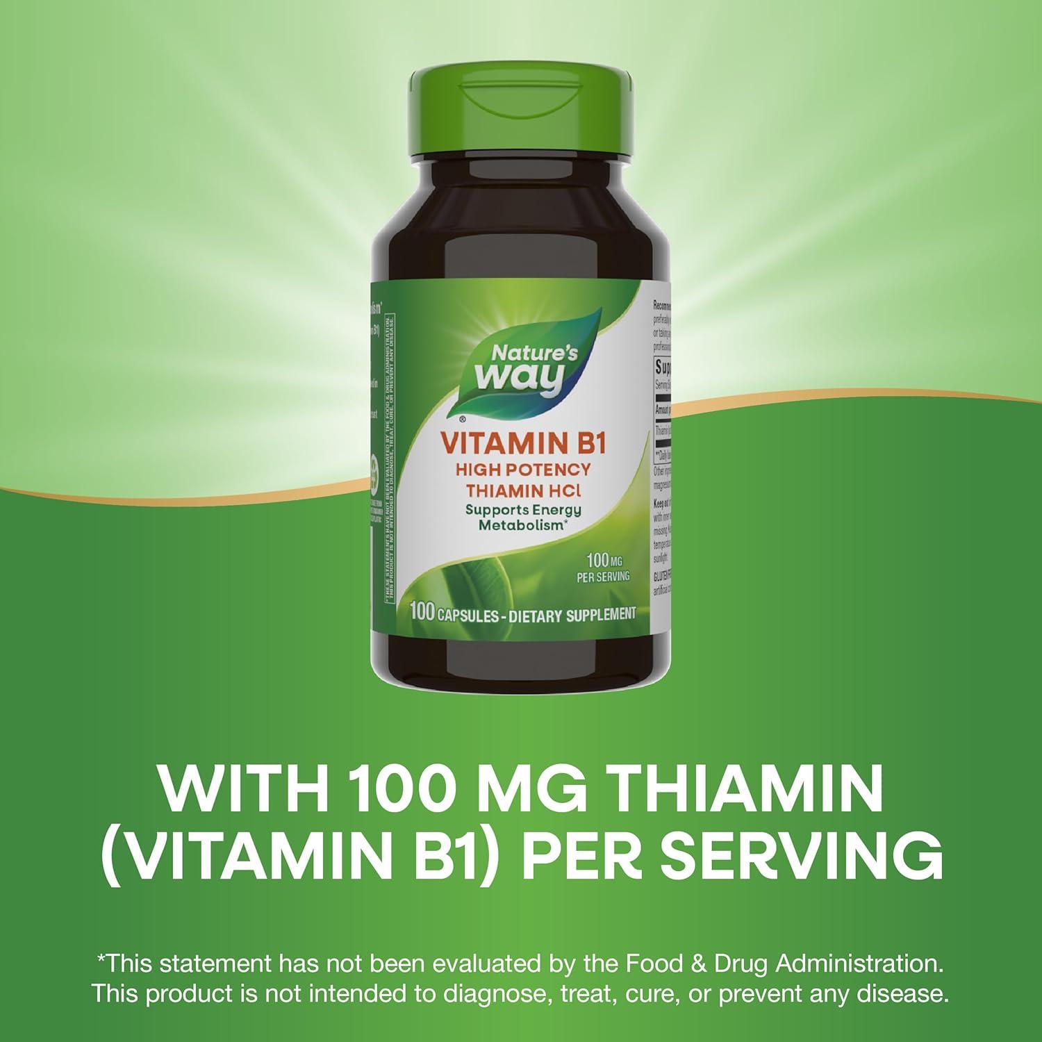 Vitaminas B1 Nature's Way 100 mg Tiamina Alta Potencia 100 Cápsulas