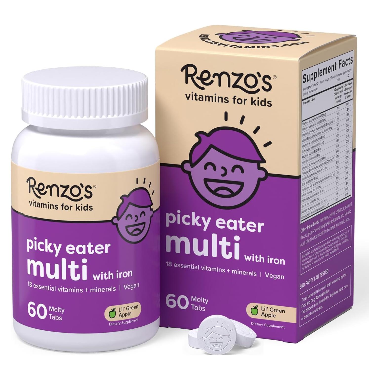 Multivitamina Melty para Niños Renzo Sabor Manzana Verde 60 Tabletas
