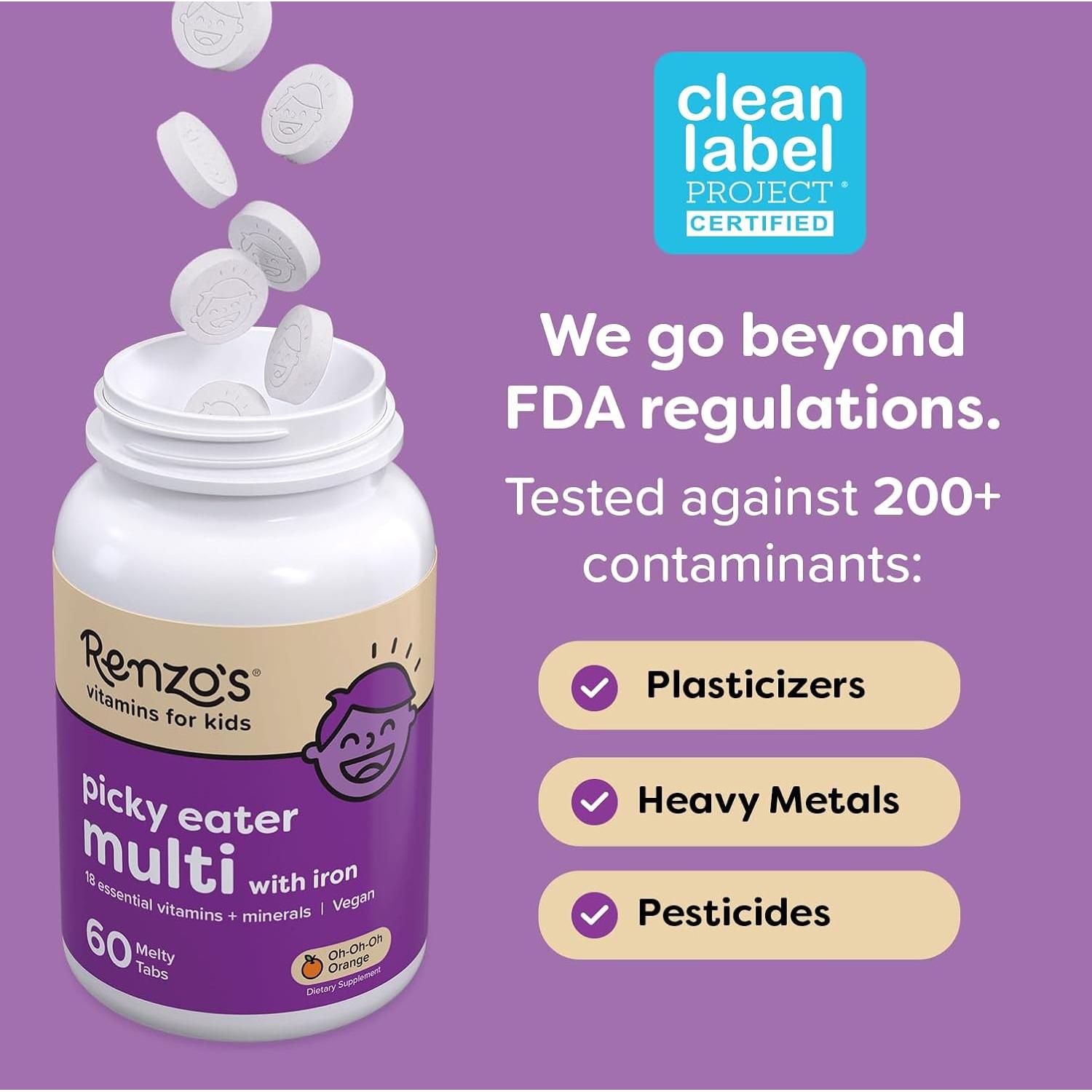 Multivitamina Melty para Niños Renzo Sabor Manzana Verde 60 Tabletas