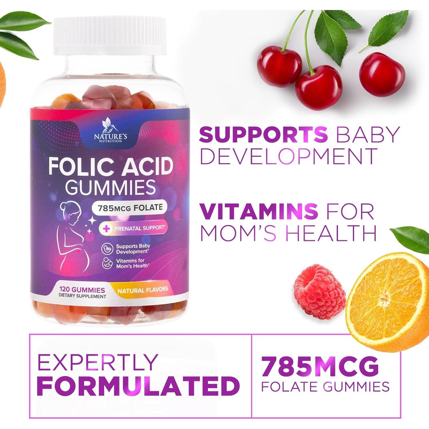 Gomitas de Ácido Fólico Nature's Nutrition 785 mcg - 120 Unidades