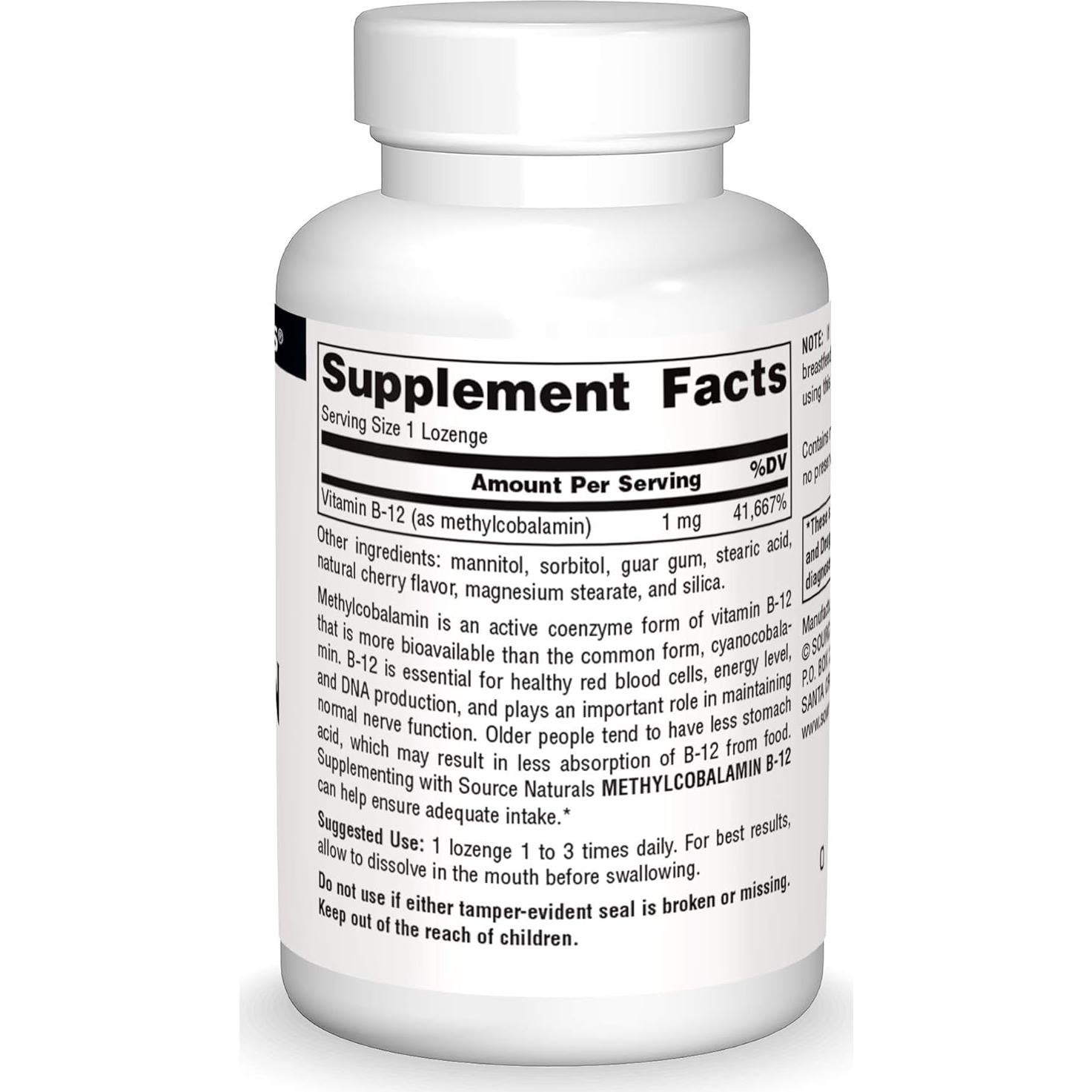 Vitamina B-12 MethylCobalamin Source Naturals 1 mg 120 Pastillas