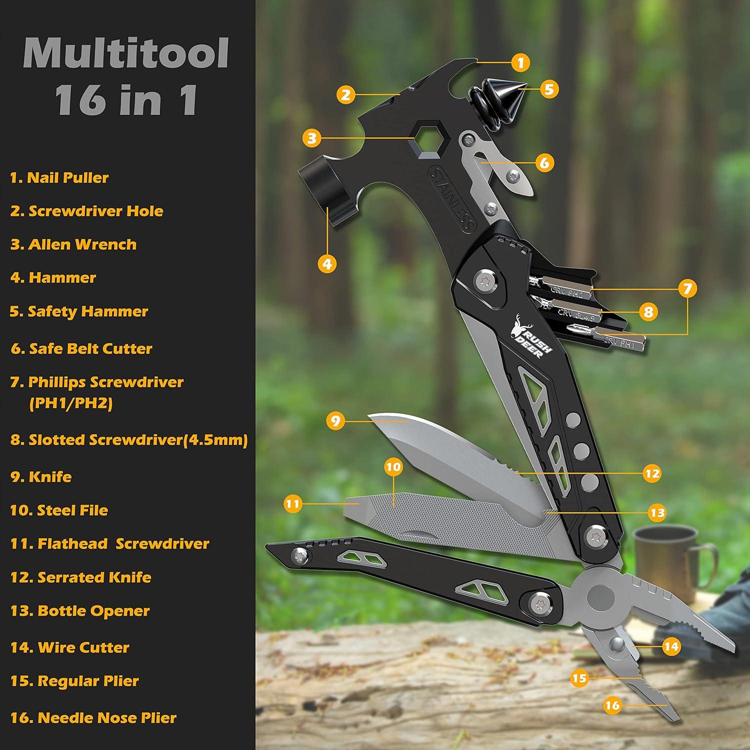 Multiherramienta Rush Deer 16 en 1, Martillo y Cuchillo Utilitario