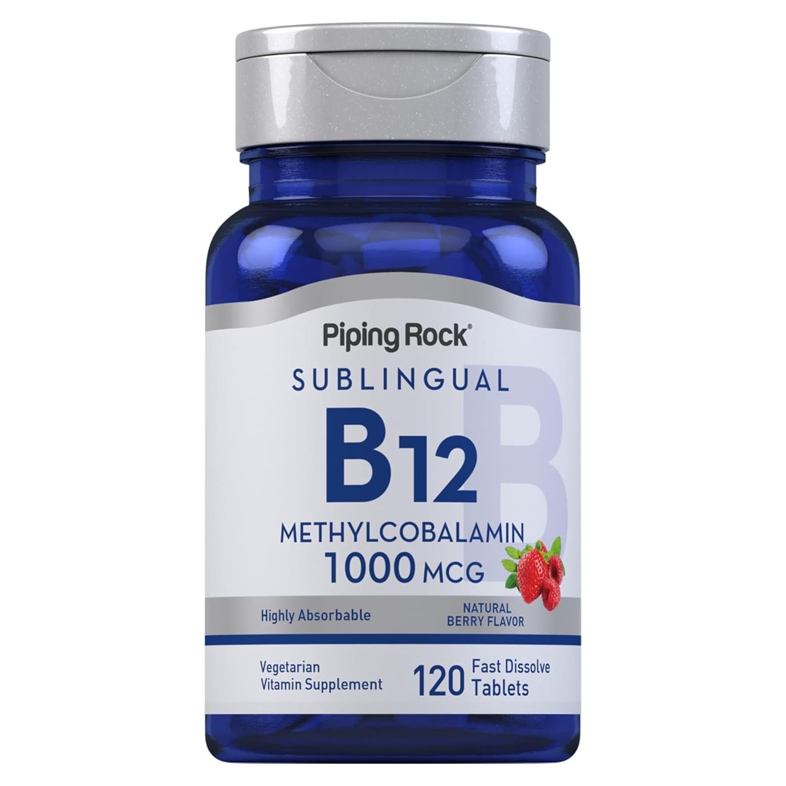 Vitamina B-12 Sublingual Piping Rock 1000 mcg 120 Tabletas Sabor Baya