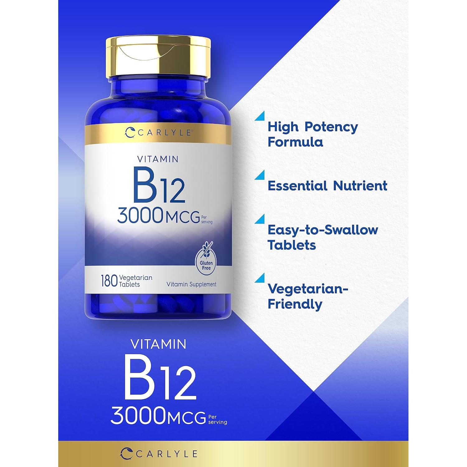 Carlyle Vitamina B12 3000 mcg | 180 Tabletas Vegetarianas