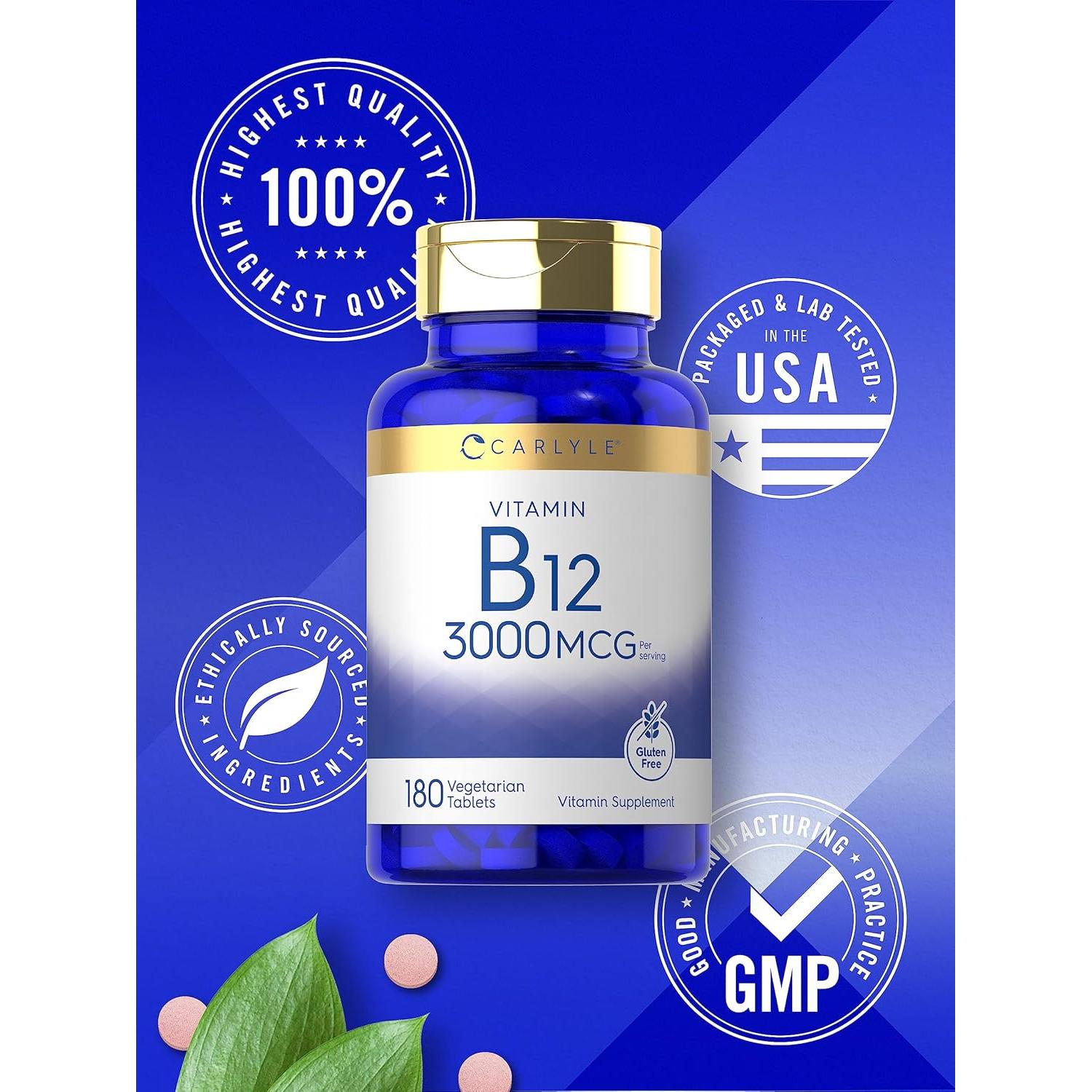 Carlyle Vitamina B12 3000 mcg | 180 Tabletas Vegetarianas
