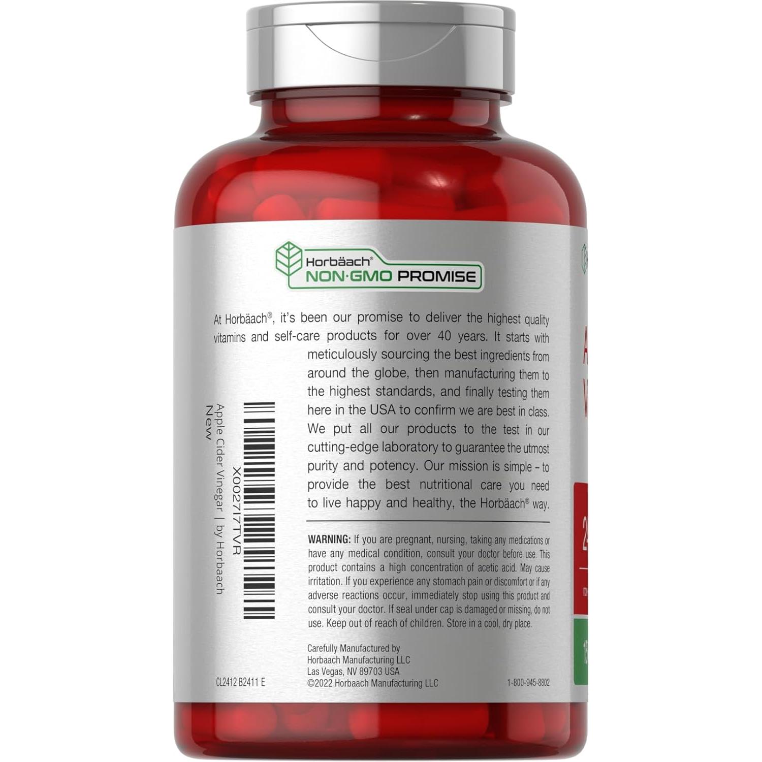 Cápsulas de Vinagre de Sidra de Manzana Horbaach 2400mg 150 Conteo