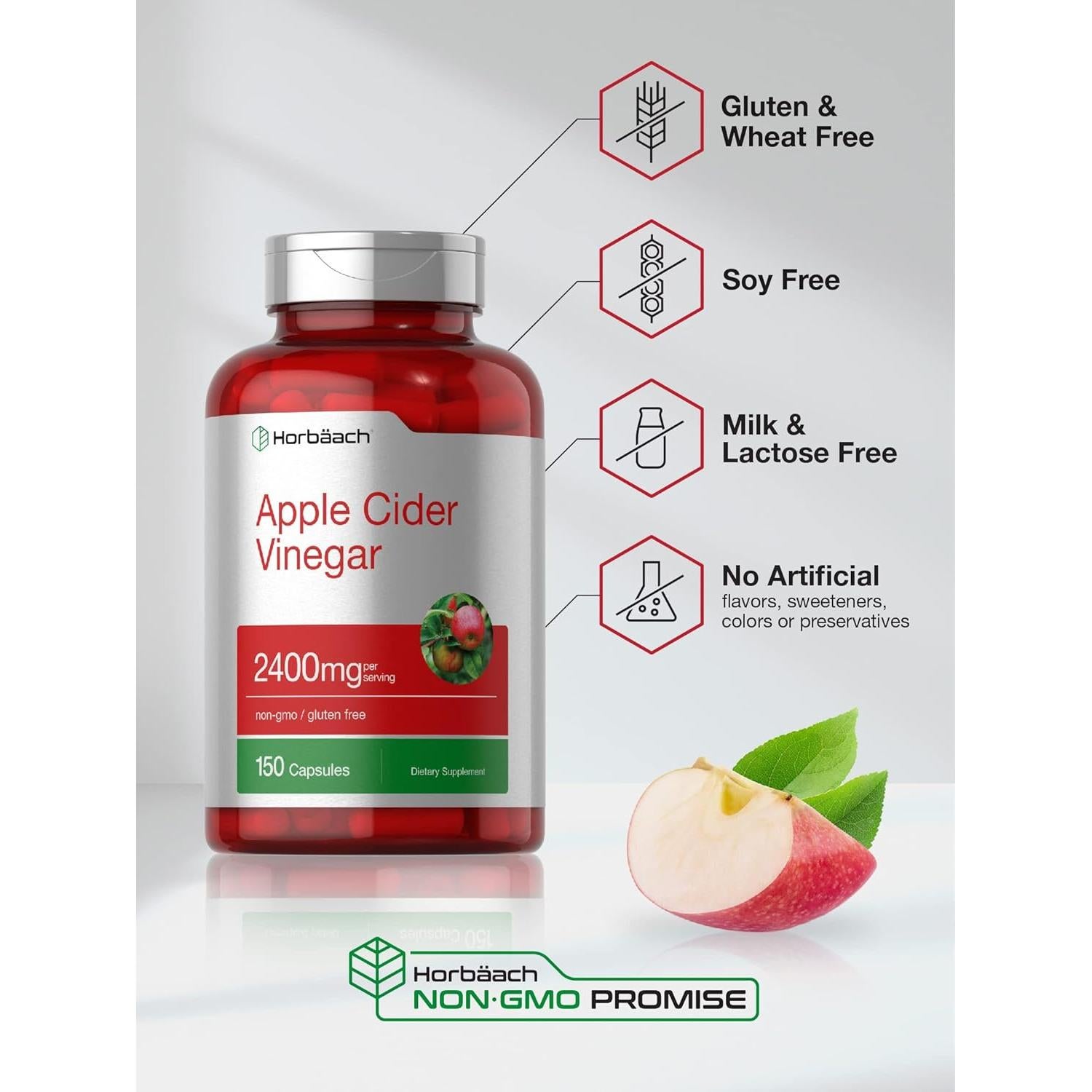 Cápsulas de Vinagre de Sidra de Manzana Horbaach 2400mg 150 Conteo