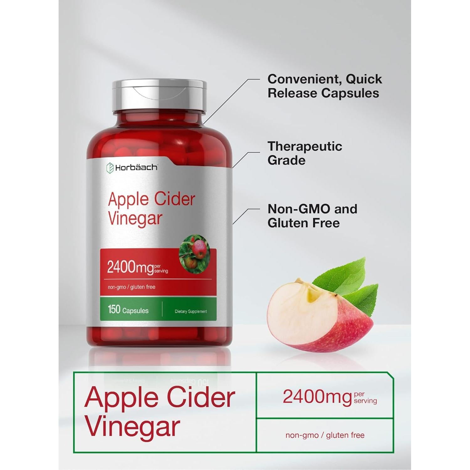 Cápsulas de Vinagre de Sidra de Manzana Horbaach 2400mg 150 Conteo