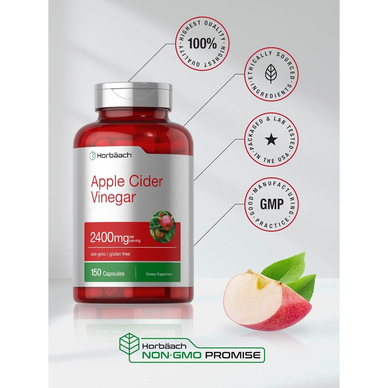 Cápsulas de Vinagre de Sidra de Manzana Horbaach 2400mg 150 Conteo