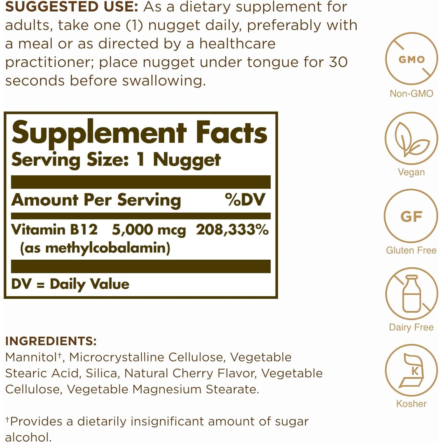 Solgar Metilcobalamina B12 5000 mcg 30 Nuggets Vegano
