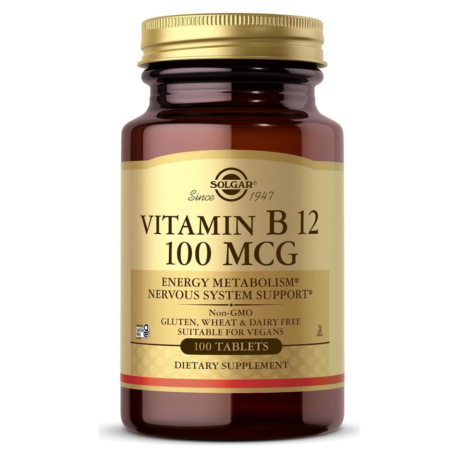 Vitamina B12 Solgar 100 mcg - 100 Tabletas Veganas y Sin Gluten