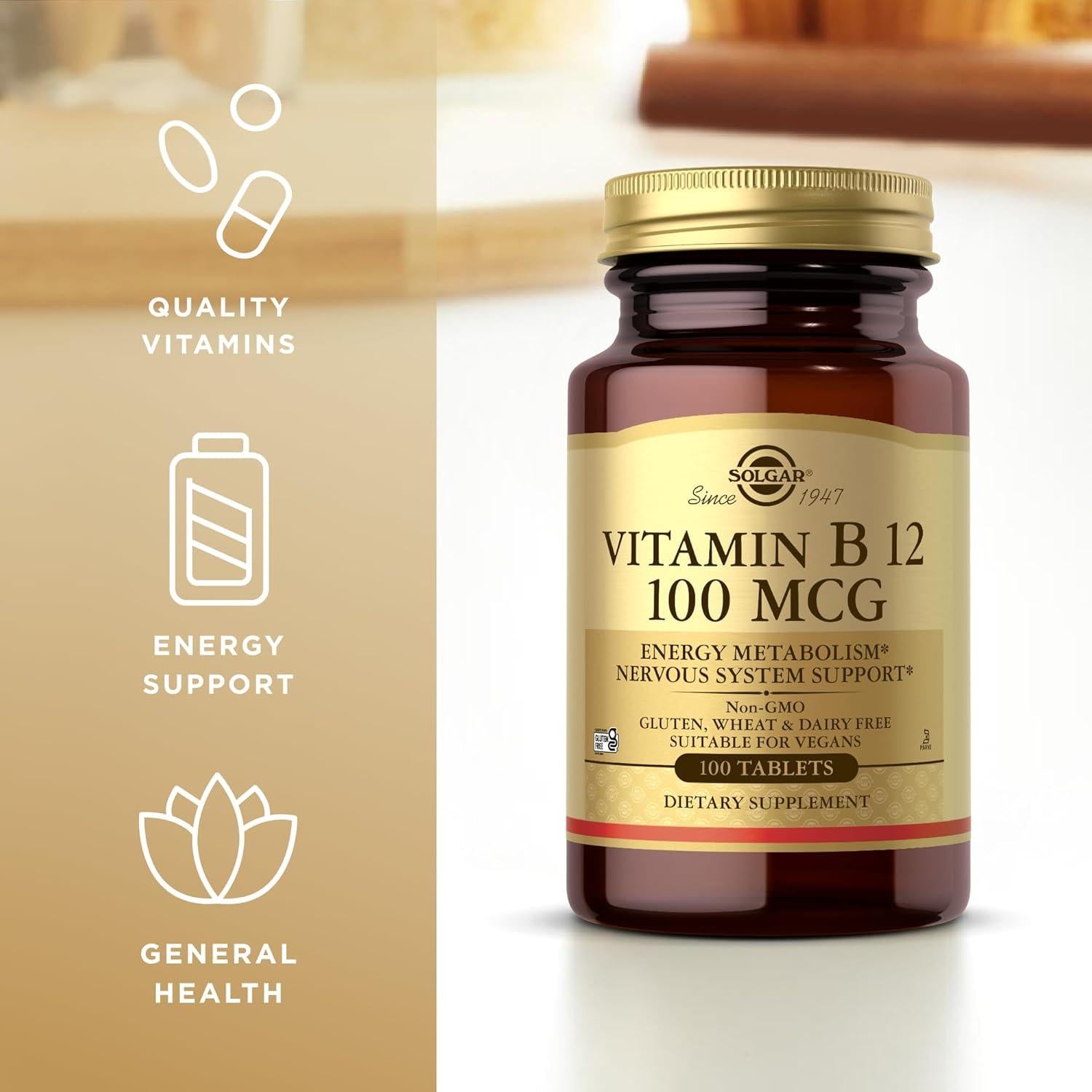 Vitamina B12 Solgar 100 mcg - 100 Tabletas Veganas y Sin Gluten