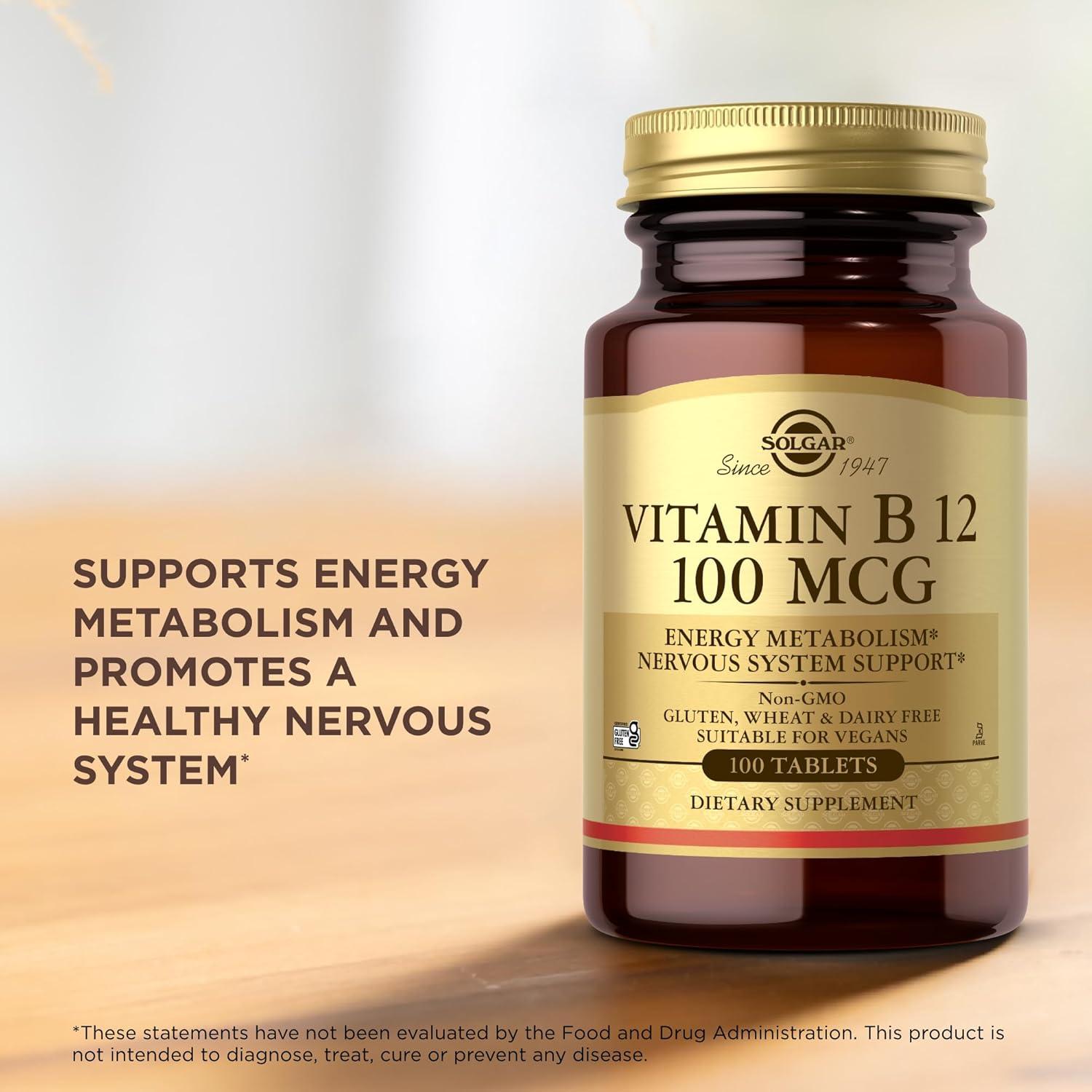 Vitamina B12 Solgar 100 mcg - 100 Tabletas Veganas y Sin Gluten