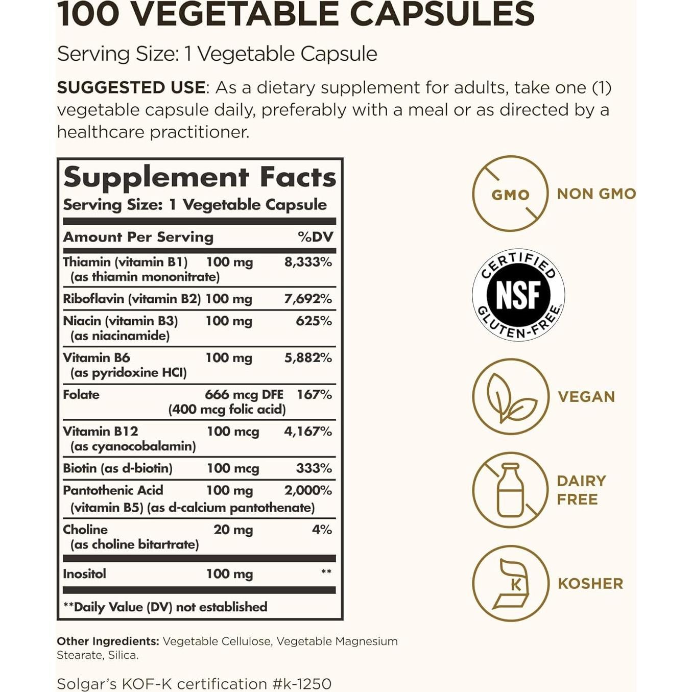Cápsulas Vegetales B-Complejo 100 Solgar - Salud del Corazón
