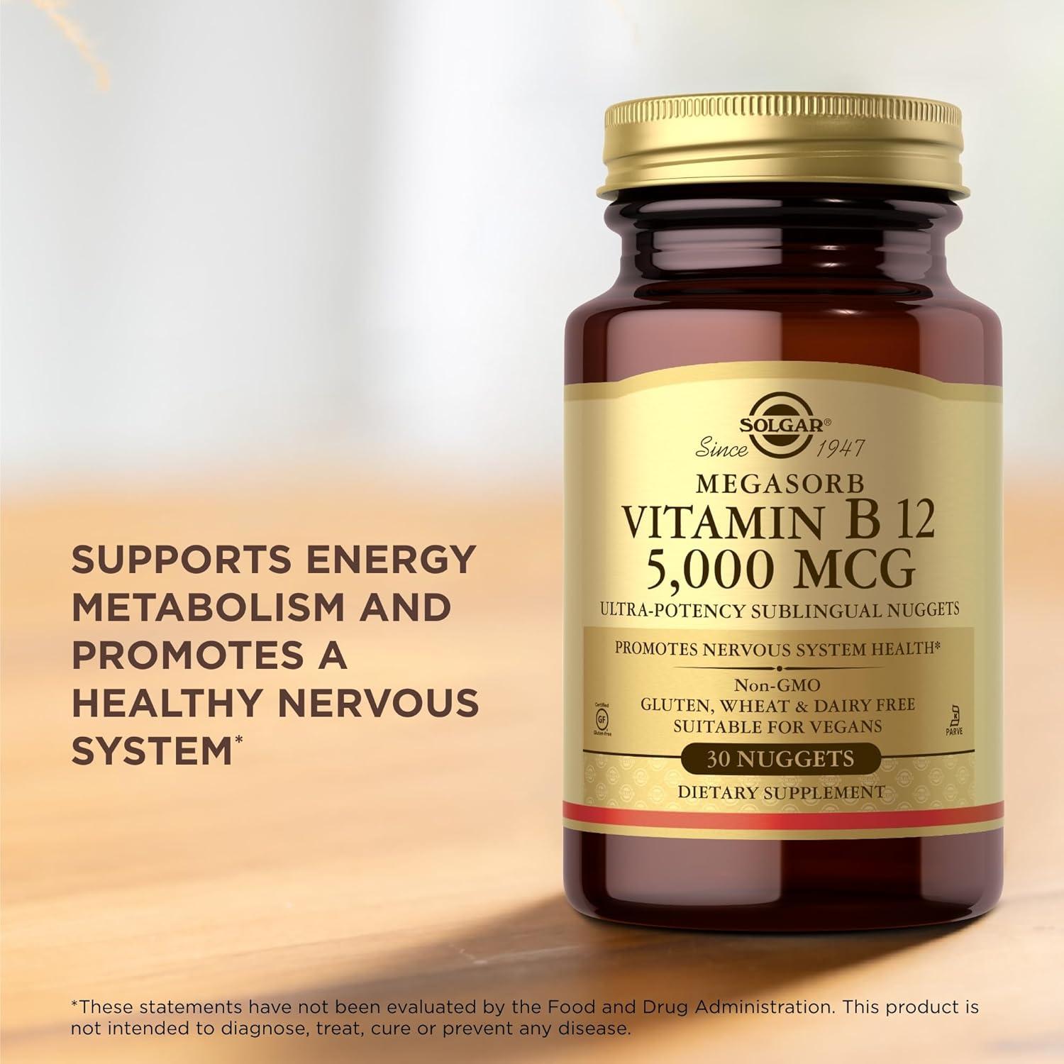 Vitamina B12 5000 mcg Solgar Megasorb - 30 Nuggets Veganos