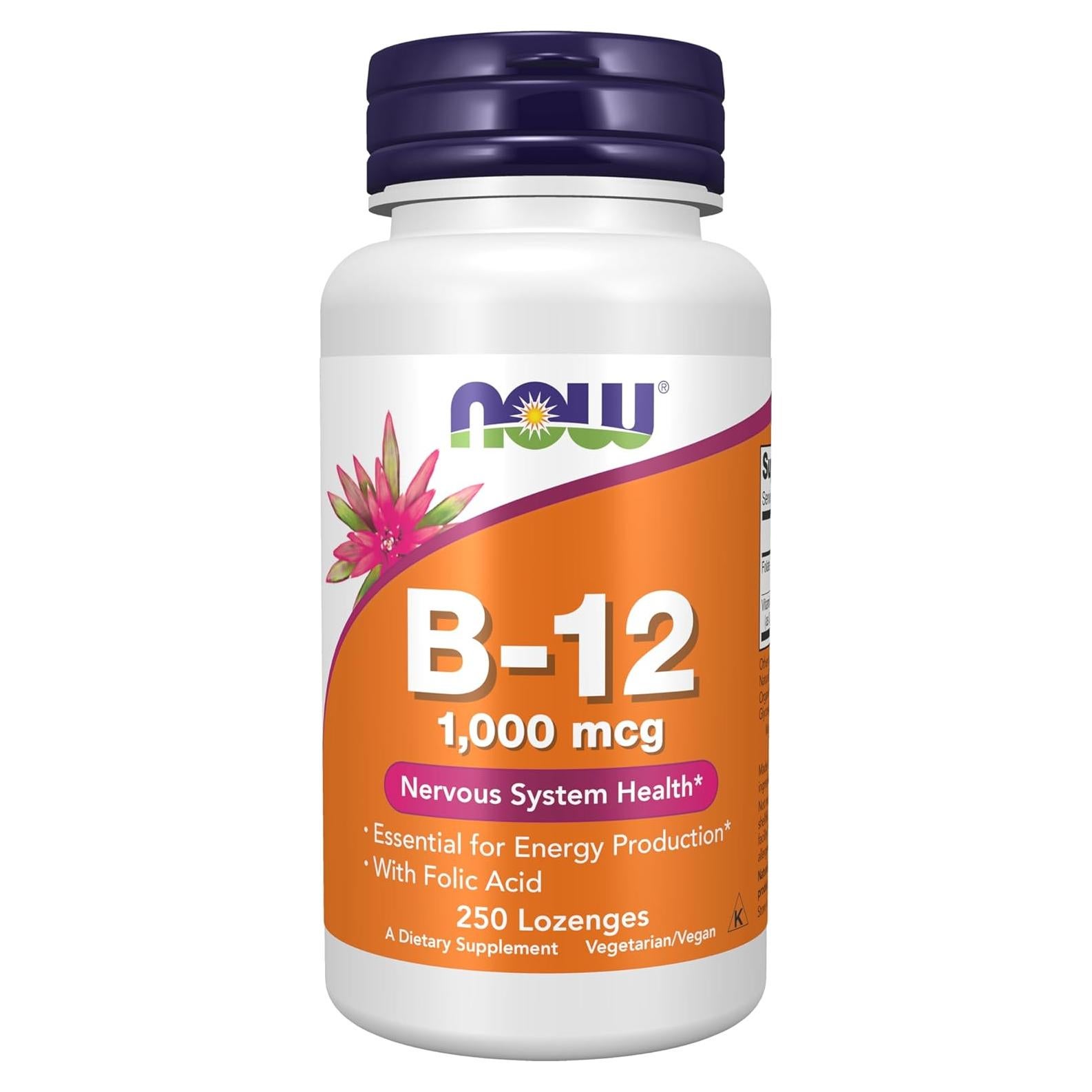 Vitamina B-12 1000 mcg NOW Foods con Ácido Fólico 250 Pastillas