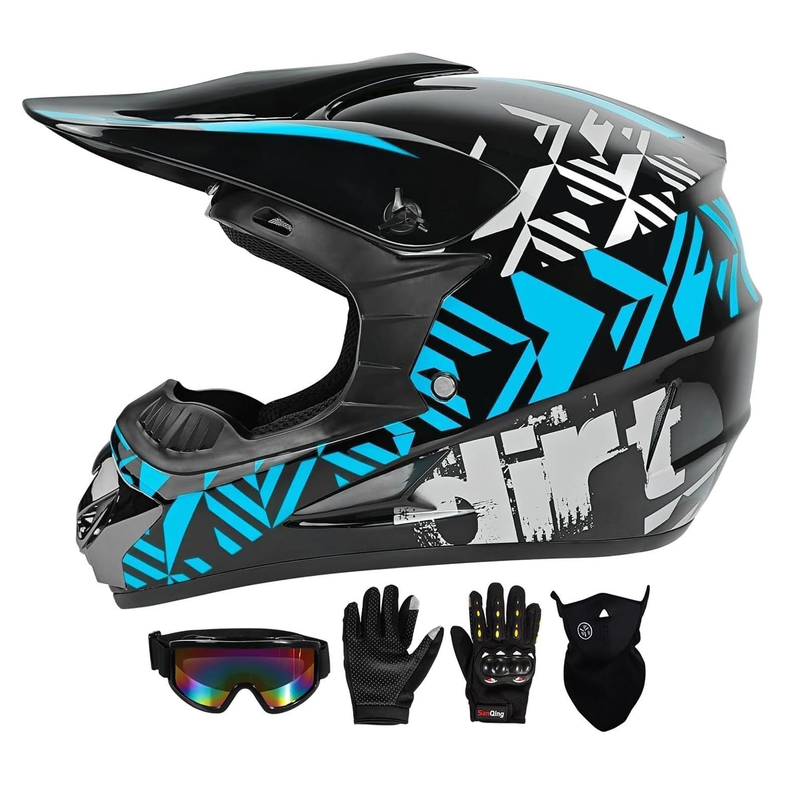 SPARK DOT Motocross Dirt Bike Helmets Full Face Motorcycle Off-Road Mountain E-Bike BMX MX ATV Helmet (with Gloves Goggles Mask) 4Pcs Set
