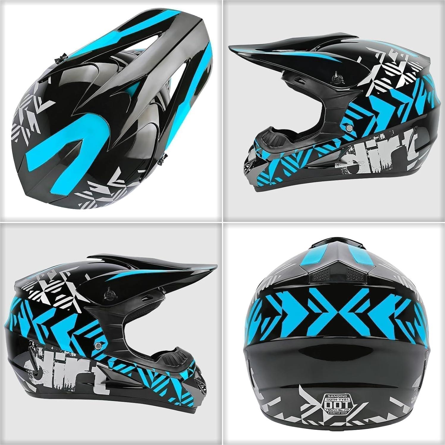 SPARK DOT Motocross Dirt Bike Helmets Full Face Motorcycle Off-Road Mountain E-Bike BMX MX ATV Helmet (with Gloves Goggles Mask) 4Pcs Set