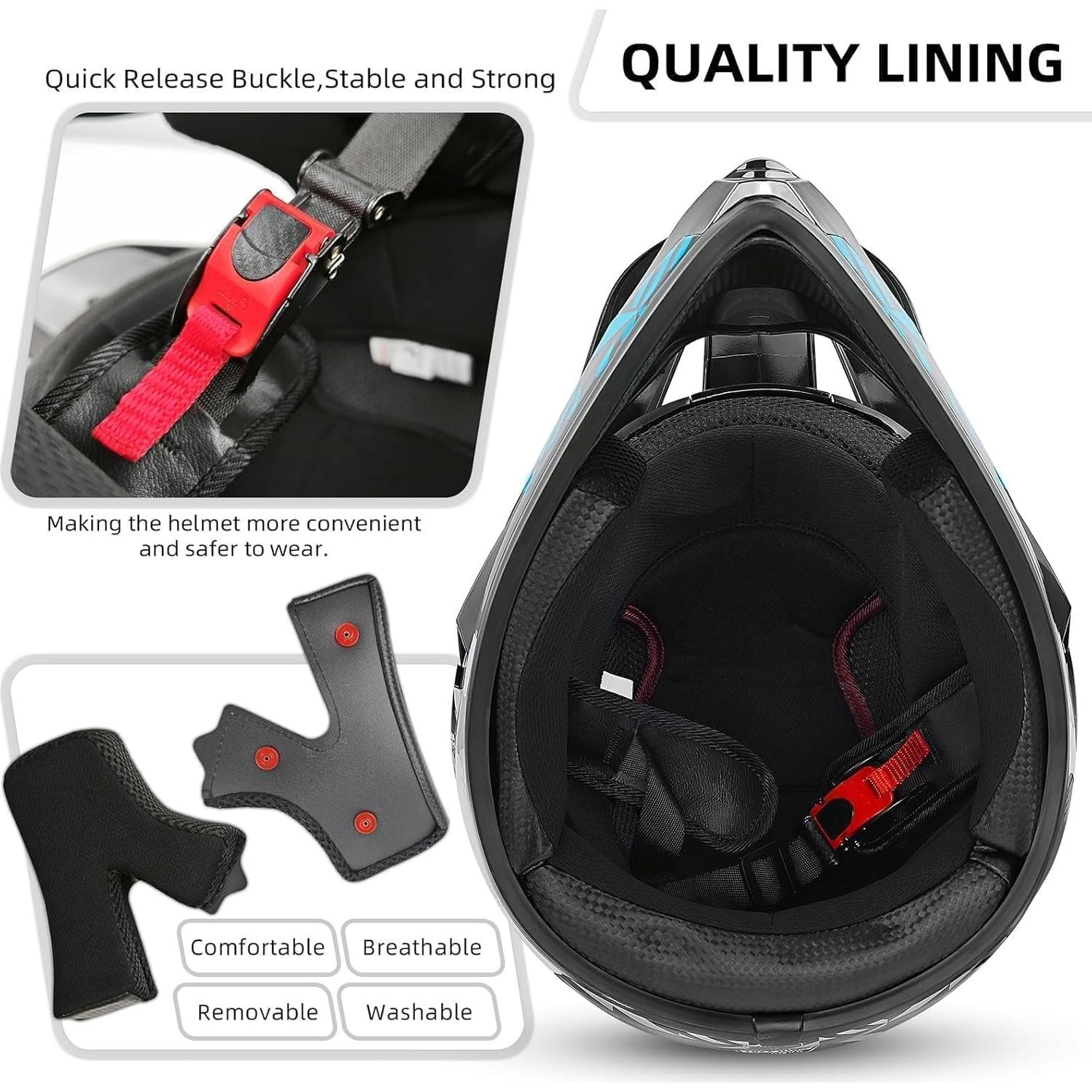 SPARK DOT Motocross Dirt Bike Helmets Full Face Motorcycle Off-Road Mountain E-Bike BMX MX ATV Helmet (with Gloves Goggles Mask) 4Pcs Set