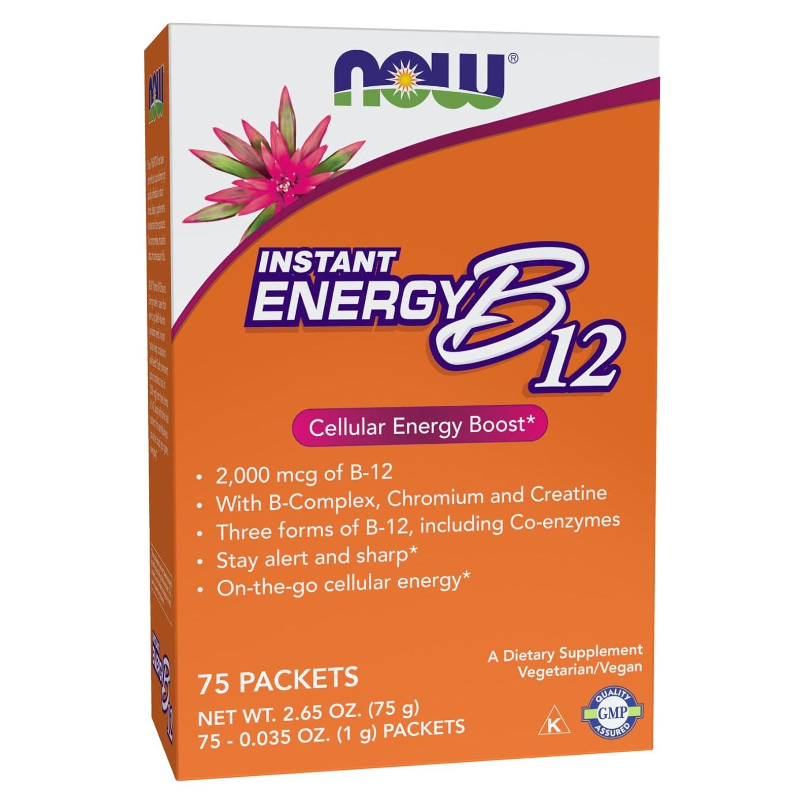 Suplemento Energía Instantánea B-12 NOW Foods 2000 mcg 75 Paquetes
