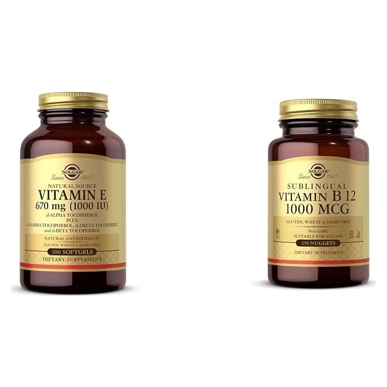 Vitamina E 670 mg y B12 1000 mcg Solgar - 100 Gelatinas y 250 Nuggets