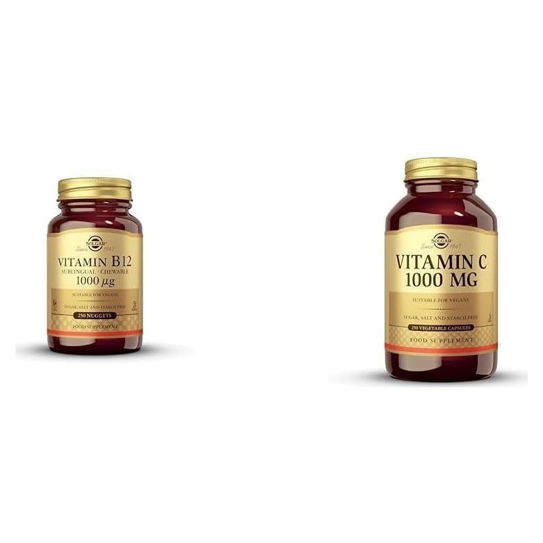 Solgar Vitamina B12 1000 mcg y C 1000 mg - 250 Nuggets y Cápsulas