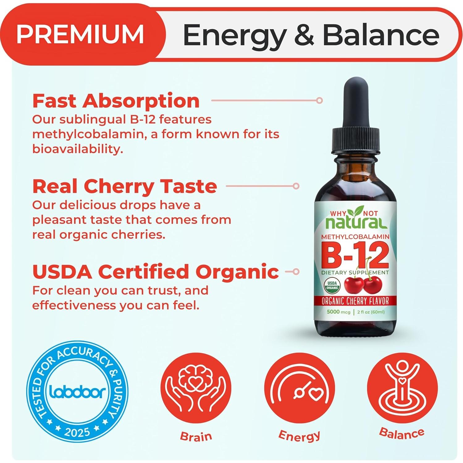 Vitamina B12 Líquida Orgánica Why Not Natural 60 x 5000 mcg