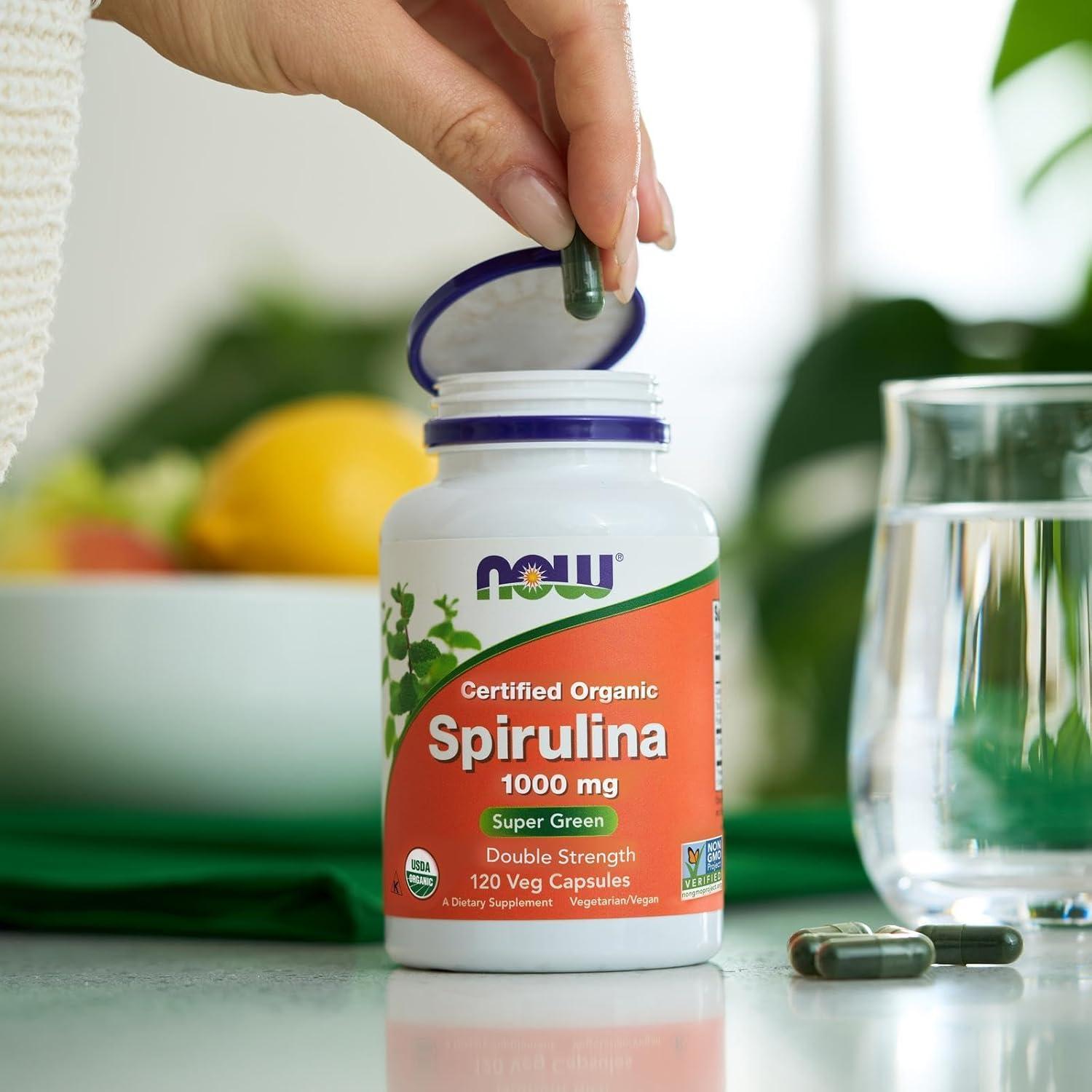 Suplemento de Espirulina Orgánica NOW 1000 mg - 120 Tabletas