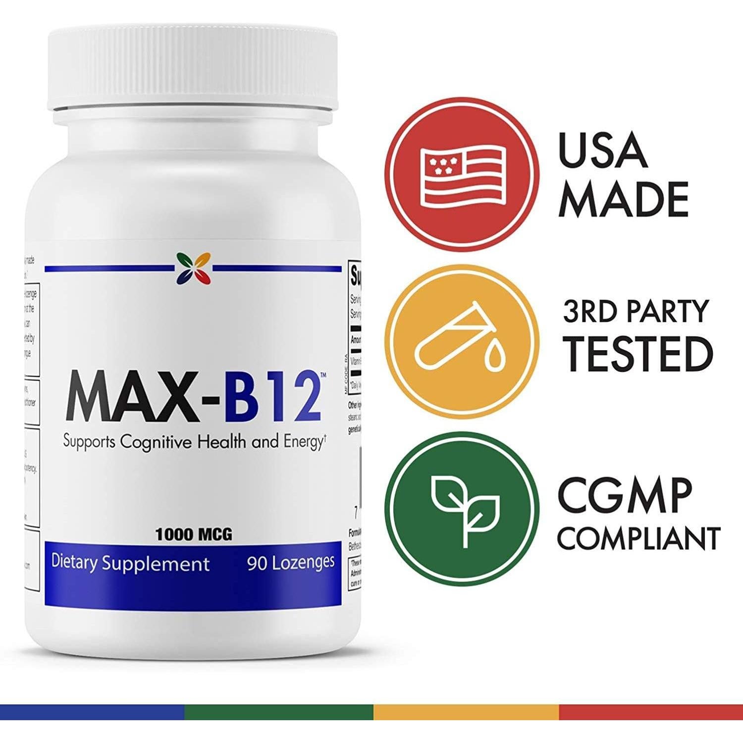 MAX-B12 Pastillas 1000 MCG - Vitamina B12 Metilcobalamina 90 Unidades