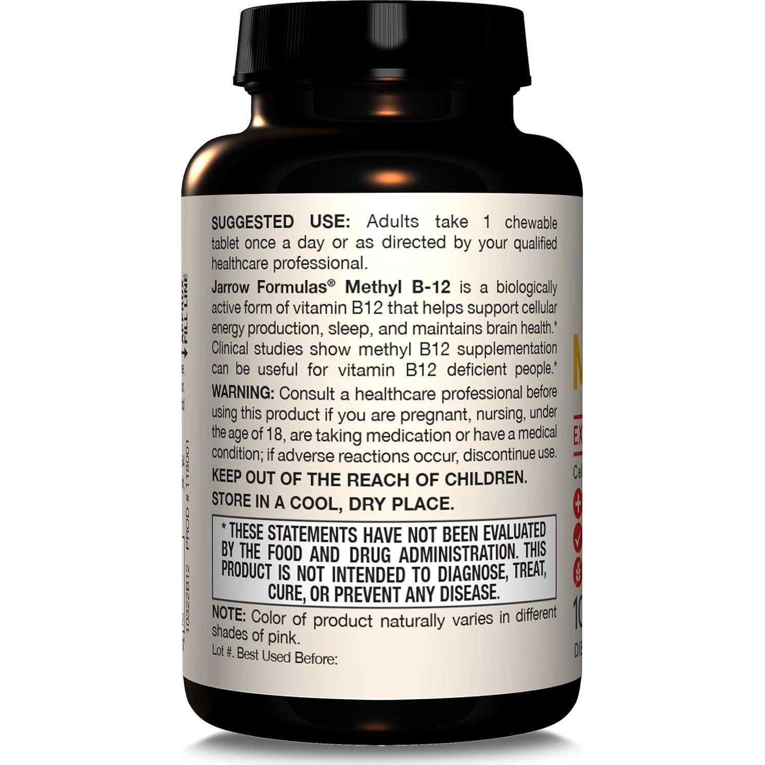 Suplemento Dietético Jarrow Formulas Methyl B-12 1000 mcg 100 Tabletas Masticables Sabor Limón