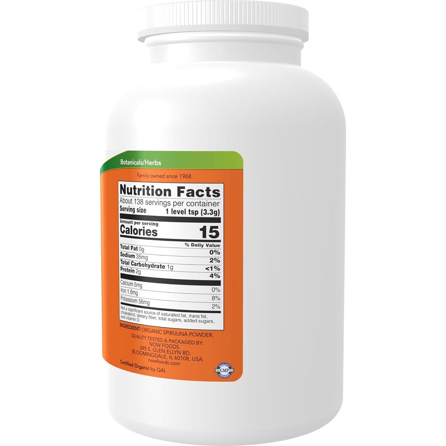 Polvo de Espirulina Orgánica NOW Foods 454g - Rico en B-12 y Beta-Caroteno