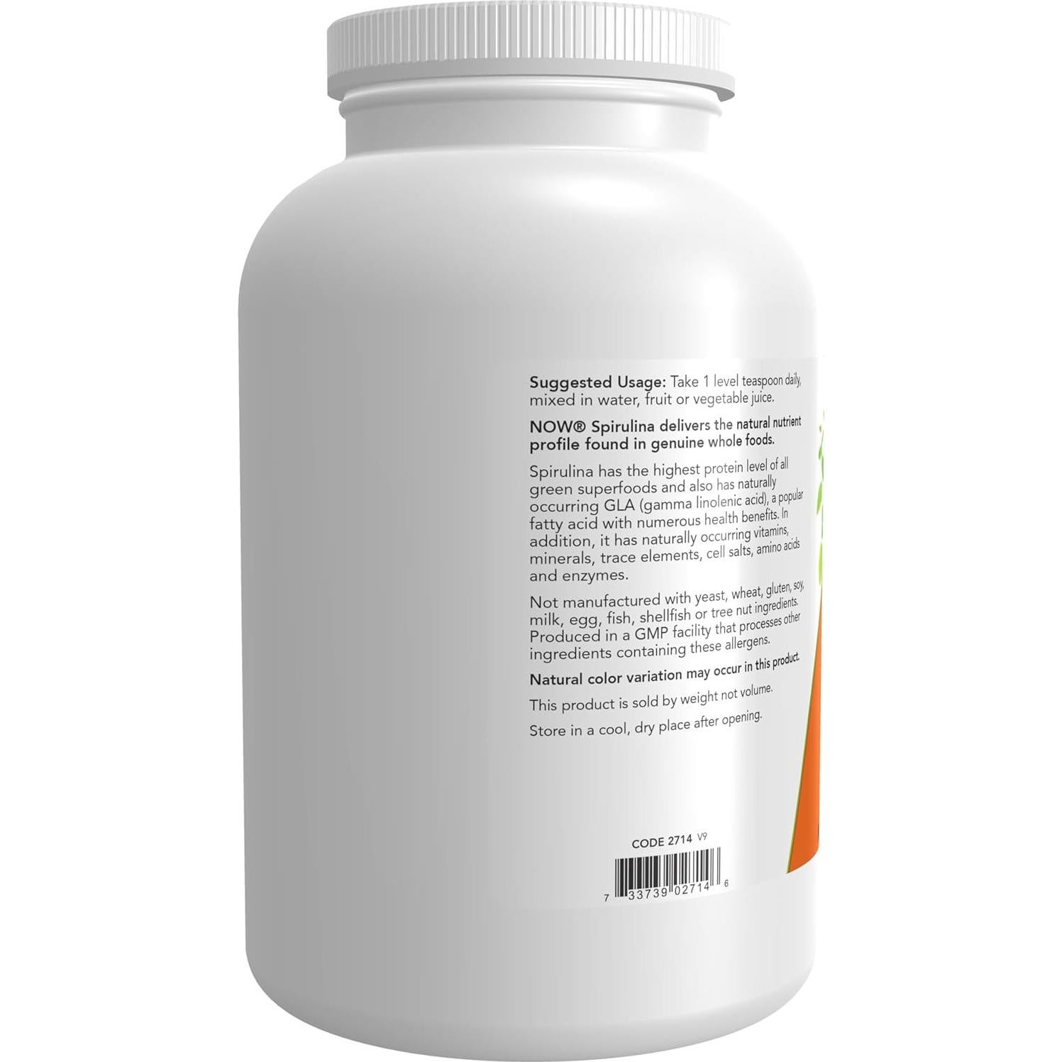 Polvo de Espirulina Orgánica NOW Foods 454g - Rico en B-12 y Beta-Caroteno